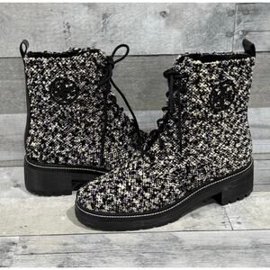 Tory Burch Miller Lug Sole Tweed Combat Bootie - Size 10.5